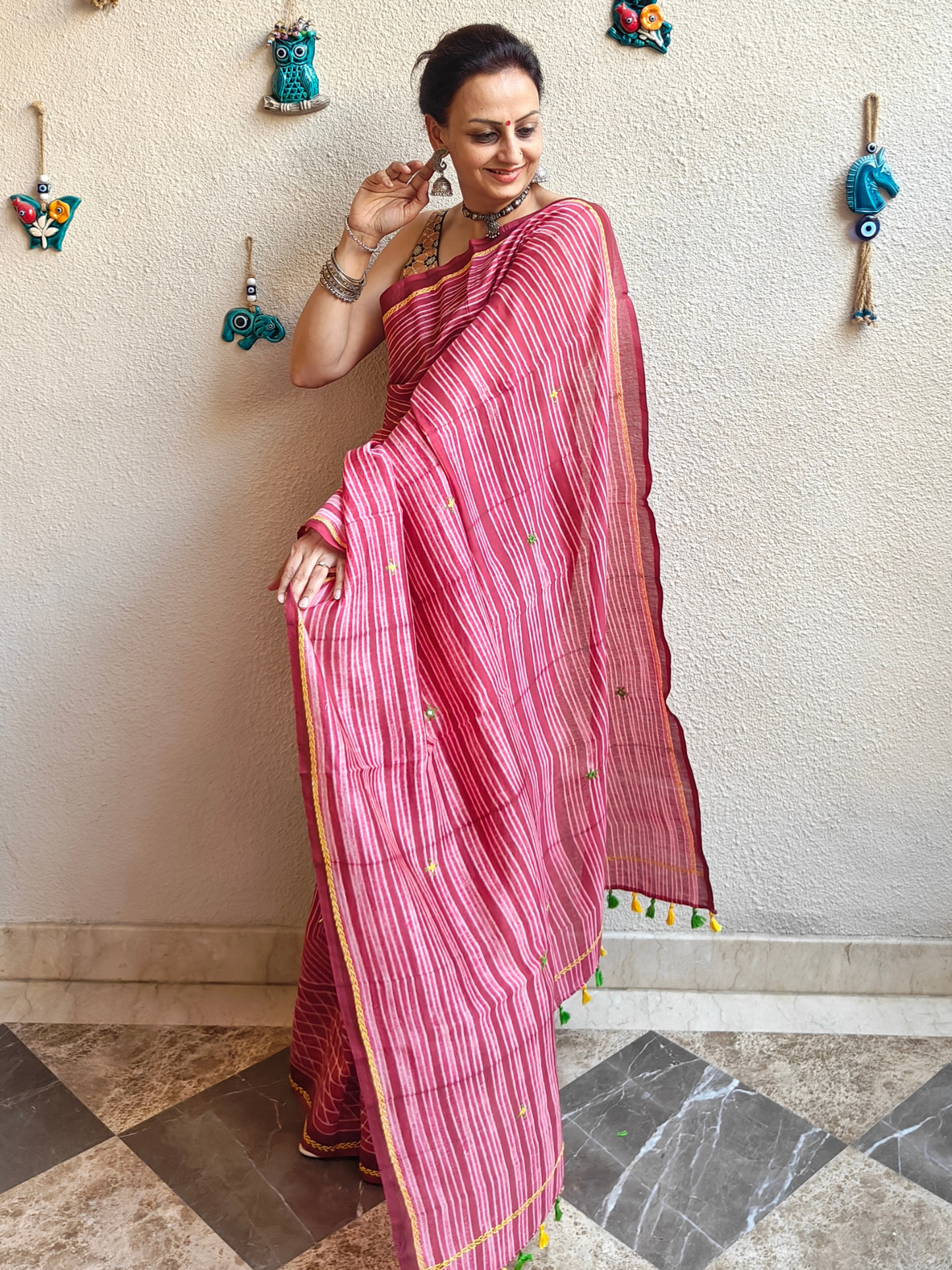Wine Shibori Handcrafted Saree