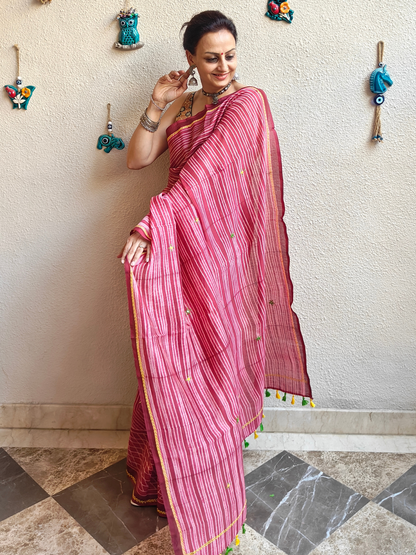 Wine Shibori Handcrafted Saree