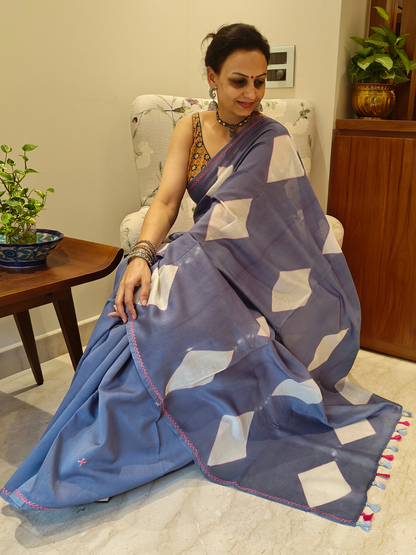 Ash Grey Shibori Clamp Dyed Handcrafted Saree
