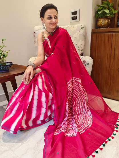 Red Shibori Handcrafted Saree