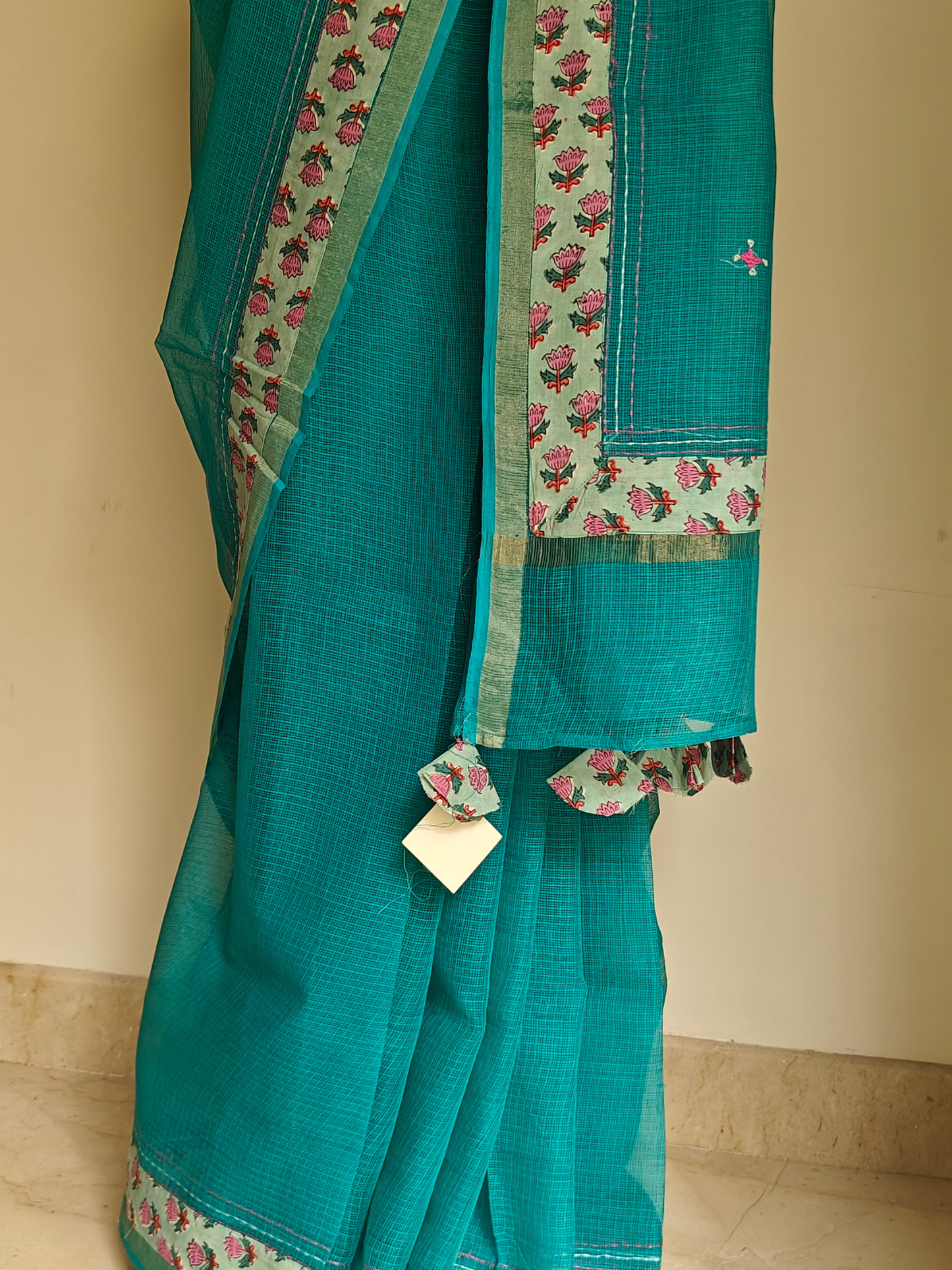 Blue Kota Patchwork Hand Embroidered Saree