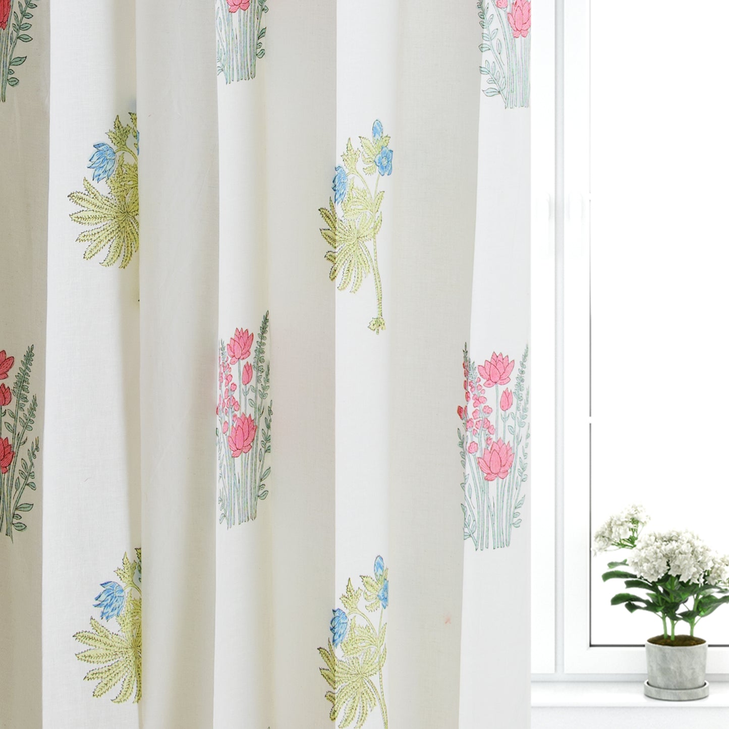 Morning Meadow Boota Cotton Handblock Curtain (Pair of 2 Curtains)