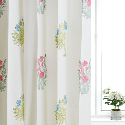 Morning Meadow Boota Cotton Handblock Curtain (Pair of 2 Curtains)