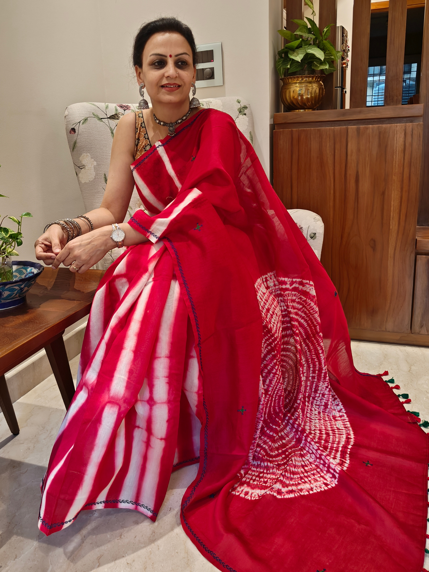 Red Shibori Handcrafted Saree
