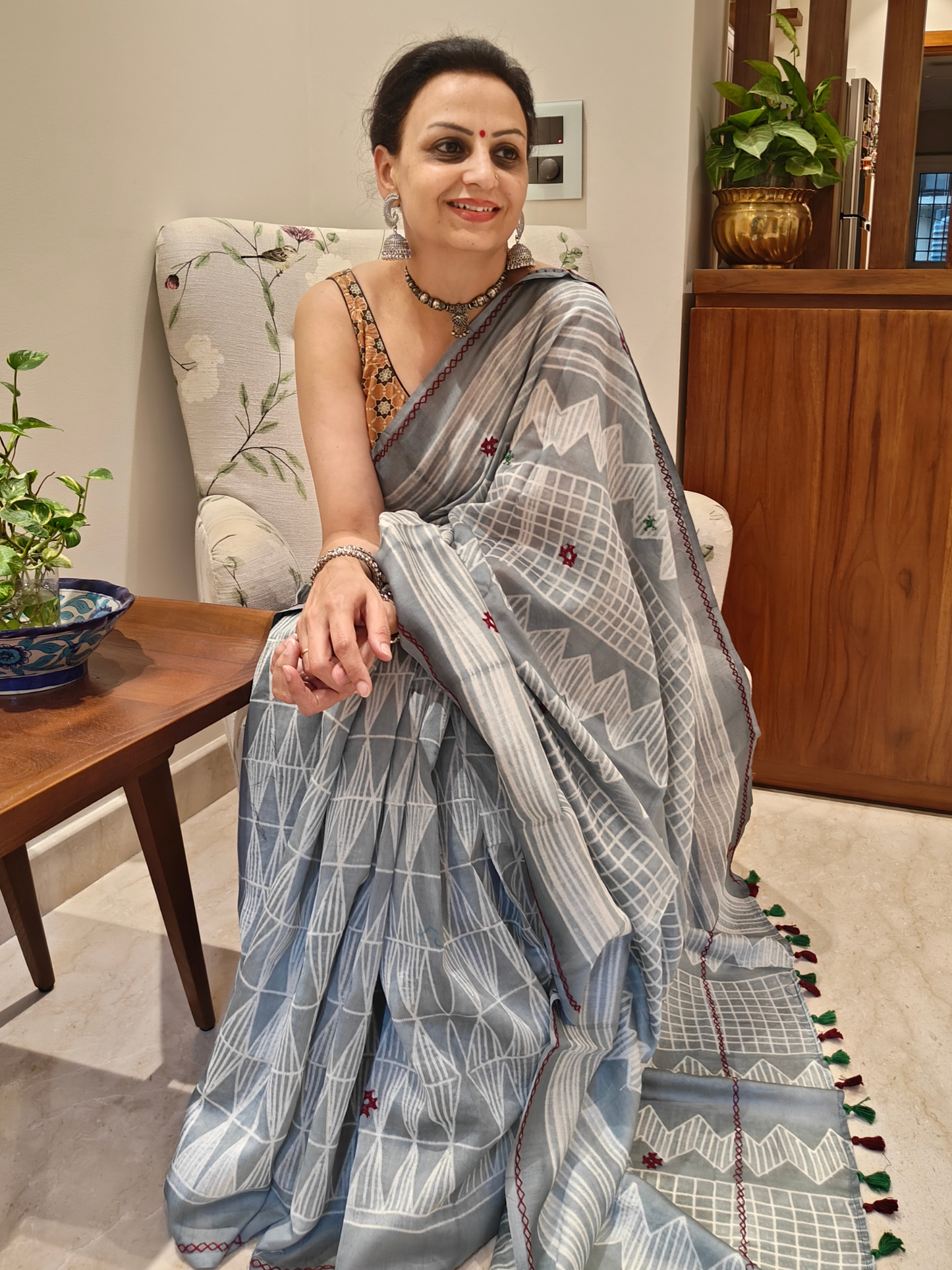 Ash Grey Shibori Handcrafted Saree