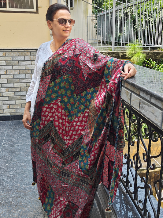 Ajrakh Patch Work Dupatta