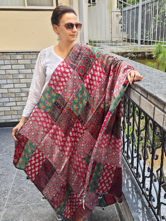 Ajrakh Patch Work Dupatta