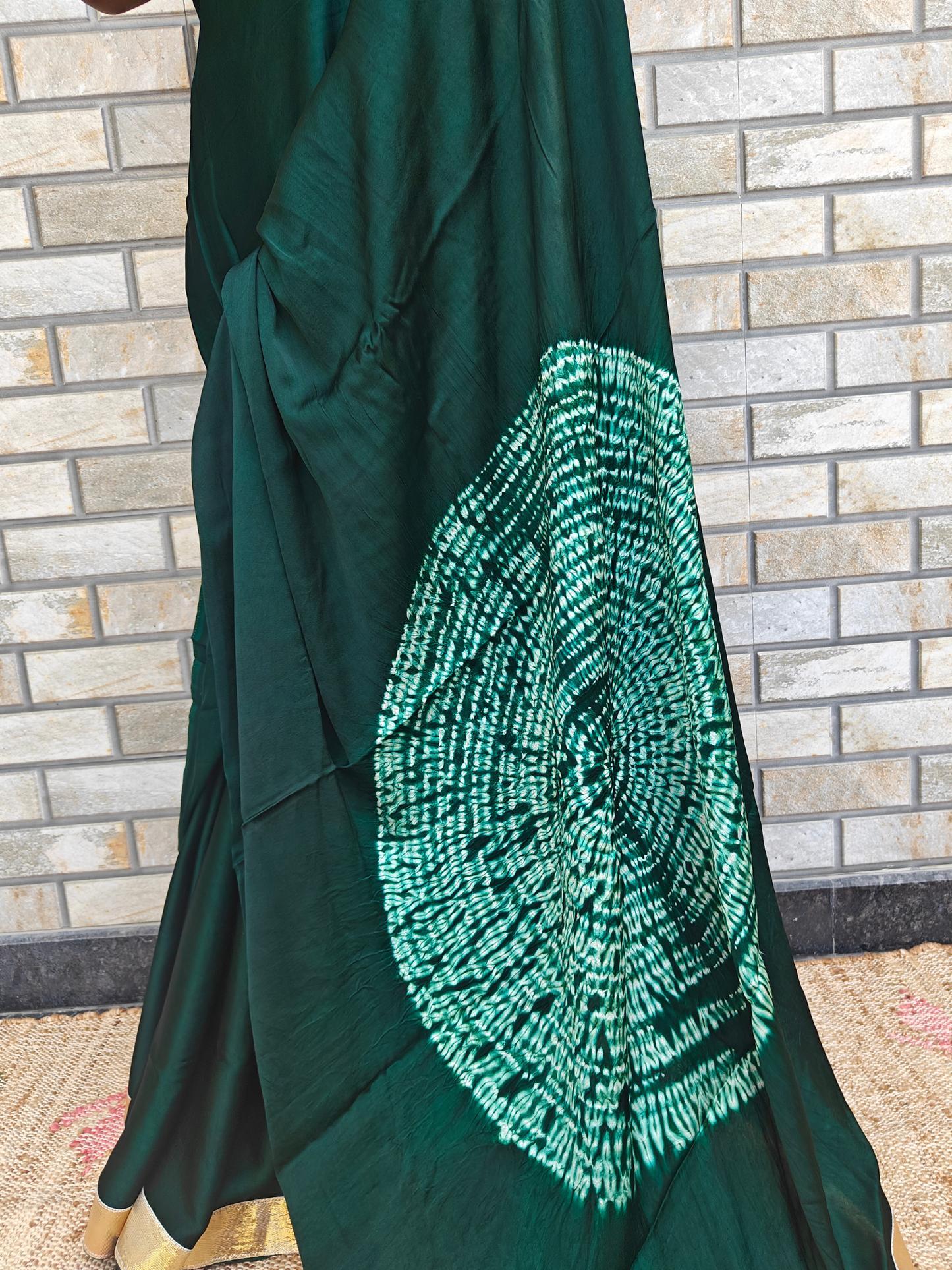 Bottle Green Shibori Pallu Modal Silk Cocktail Saree