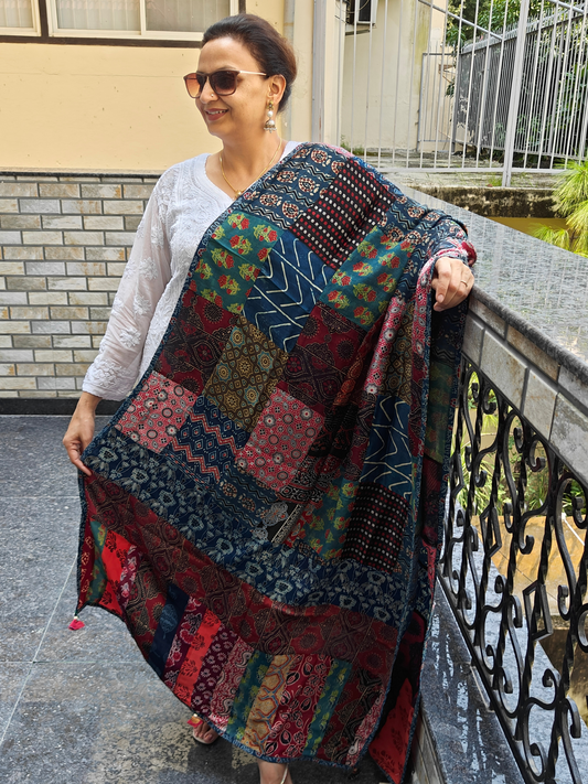 Ajrakh Patch Work Dupatta