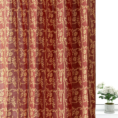 Rust and Mustard Gadh Jaal Cotton Handblock Curtain (Pair of 2 Curtains)