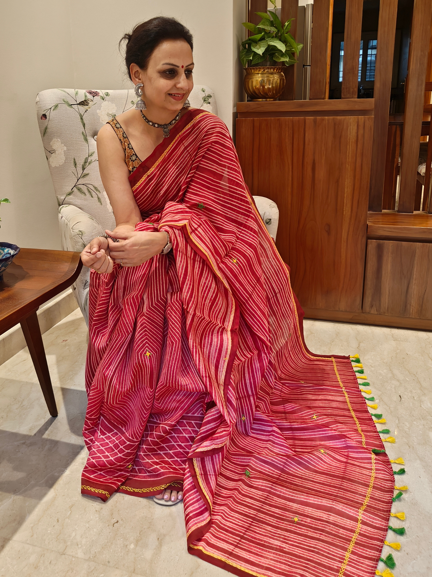 Wine Shibori Handcrafted Saree