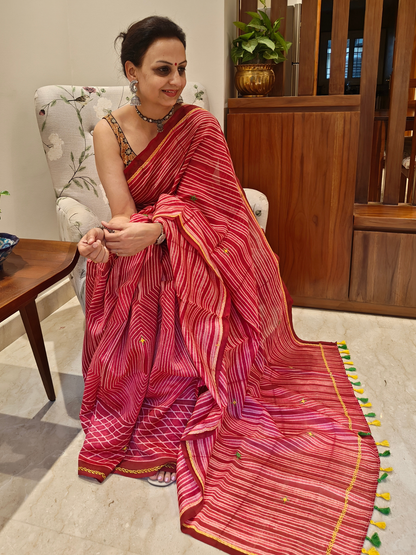 Wine Shibori Handcrafted Saree