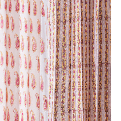 Pink Pattern Jaal with Pink Paisley Cotton Handblock Combo (Set of 4 Curtains)