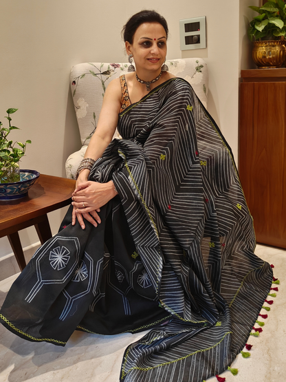 Black Shibori Handcrafted Saree