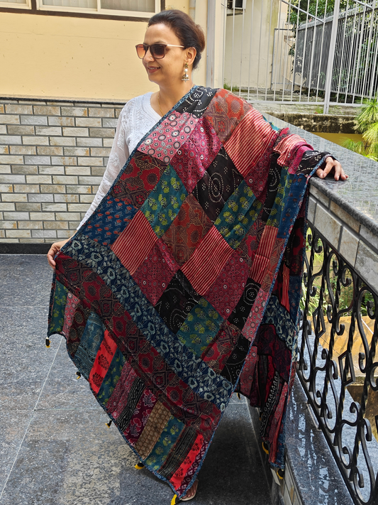 Ajrakh Patch Work Dupatta