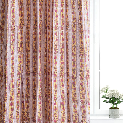 Pink Pattern Jaal Cotton Handblock Curtain (Pair of 2 Curtains)