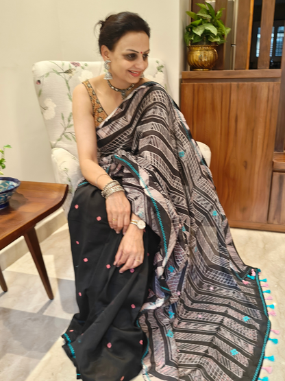 Black Shibori Bandini Handcrafted Saree
