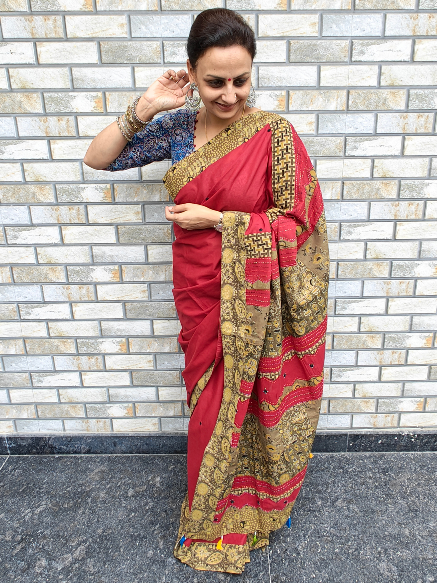 Red Ajrakh Handcrafted Saree