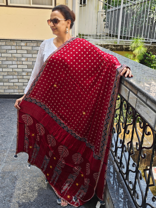 Ajrakh Patch Work Dupatta