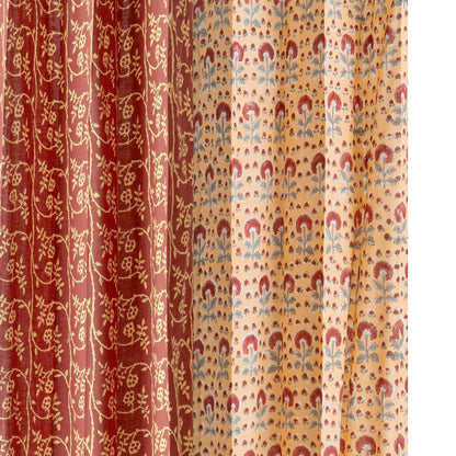 Rust Jaal with Mustard and Maroon Booti Jaal Cotton Handblock Combo (Set of 4 Curtains)