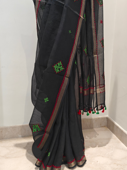Black Kota Hand Embroidered Saree