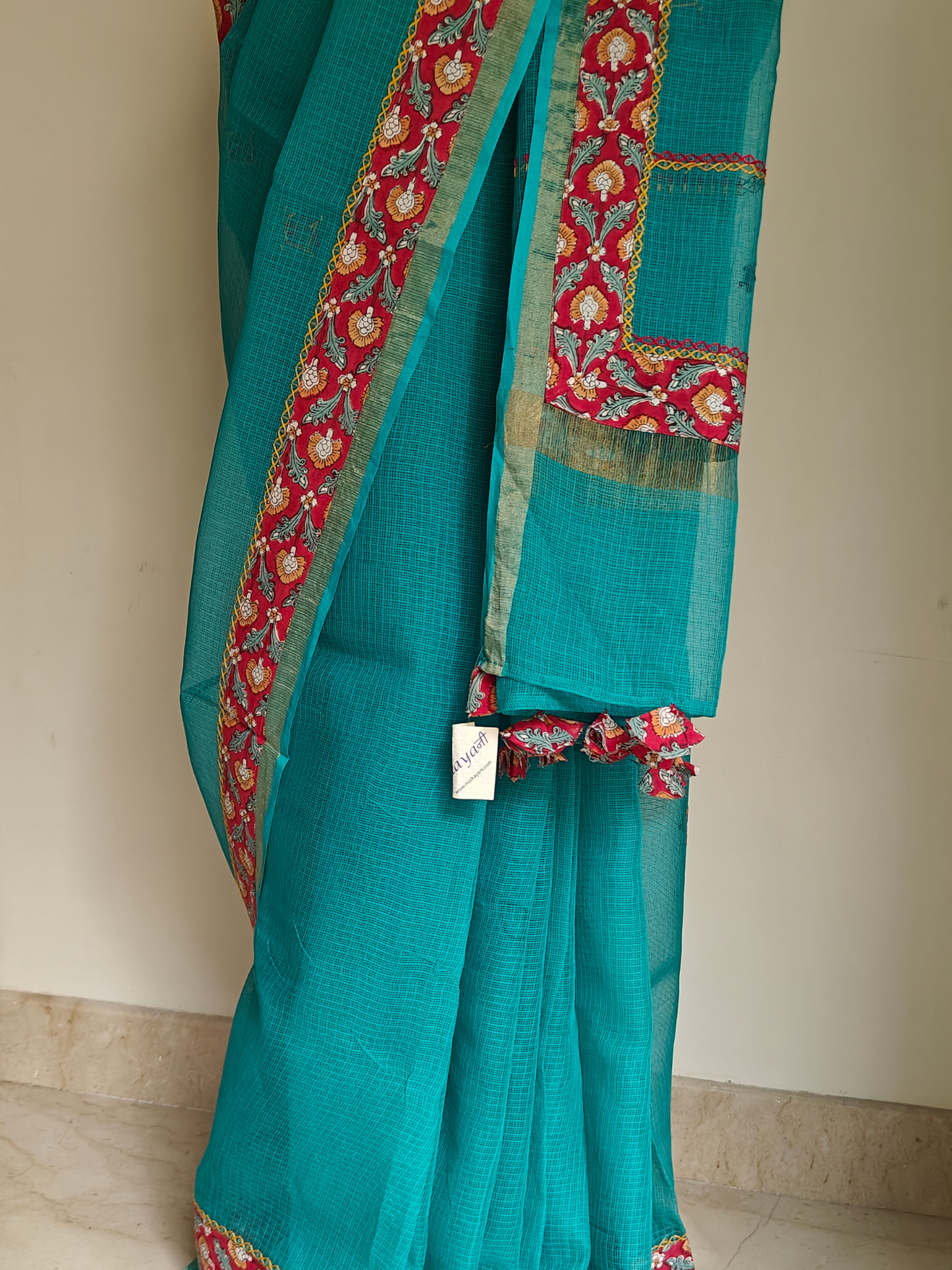 Blue Kota Patchwork Hand Embroidered Saree