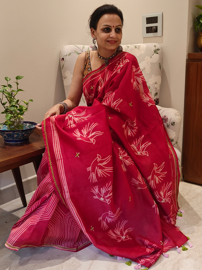 Wine Pink Shibori Handcrafted Saree
