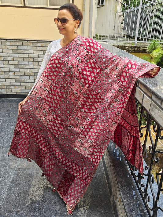 Ajrakh Patch Work Dupatta