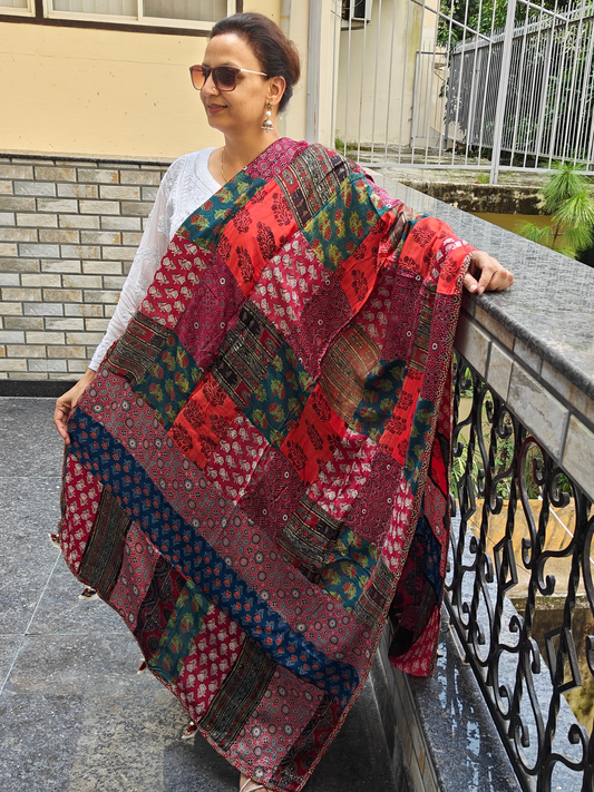 Ajrakh Patch Work Dupatta
