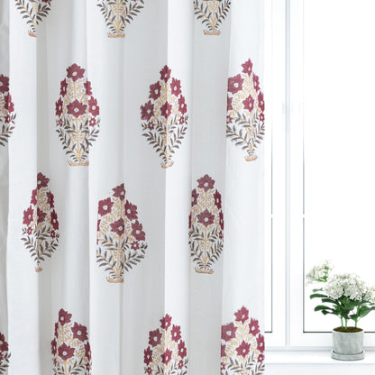 Maroon and Mustard Bajra Cotton Handblock Curtain (Pair of 2 Curtains)