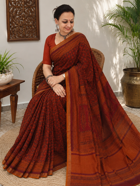 Mustard Bagh Print Maheshwari Saree