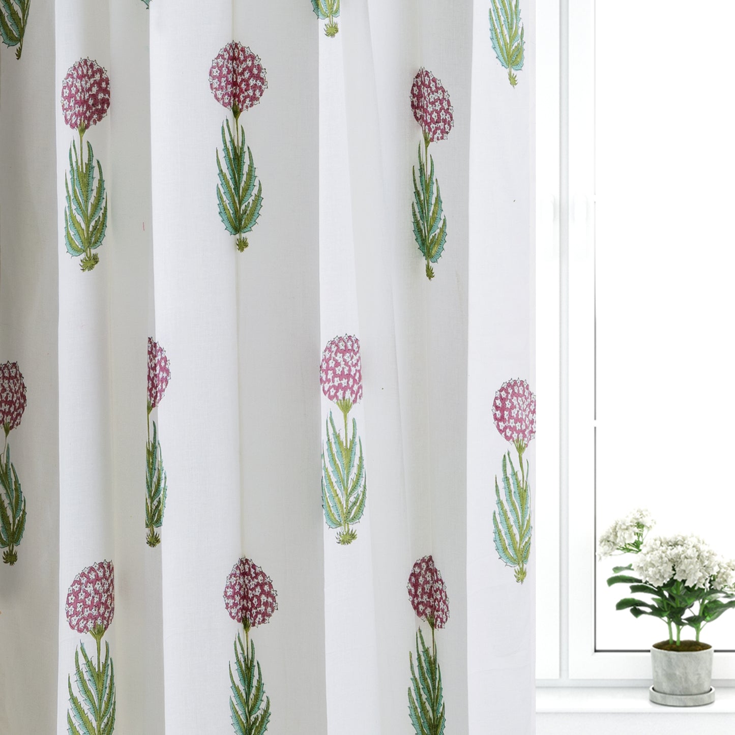 Anarkali Boota Cotton Handblock Curtain (Pair of 2 Curtains)