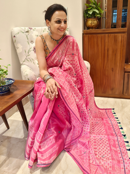 Pink Shibori Handcrafted Saree