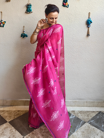 Rani Pink Shibori Handcrafted Saree