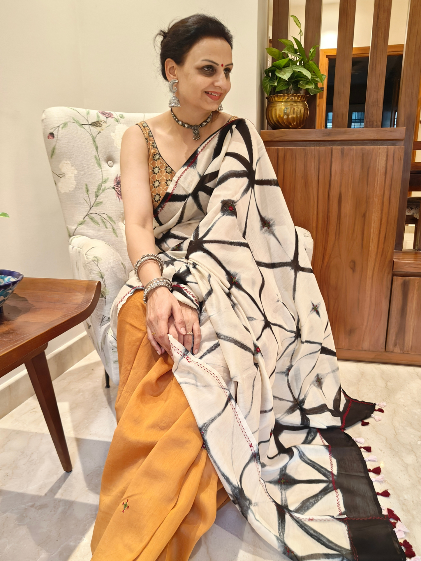Mustard Shibori Handcrafted Saree
