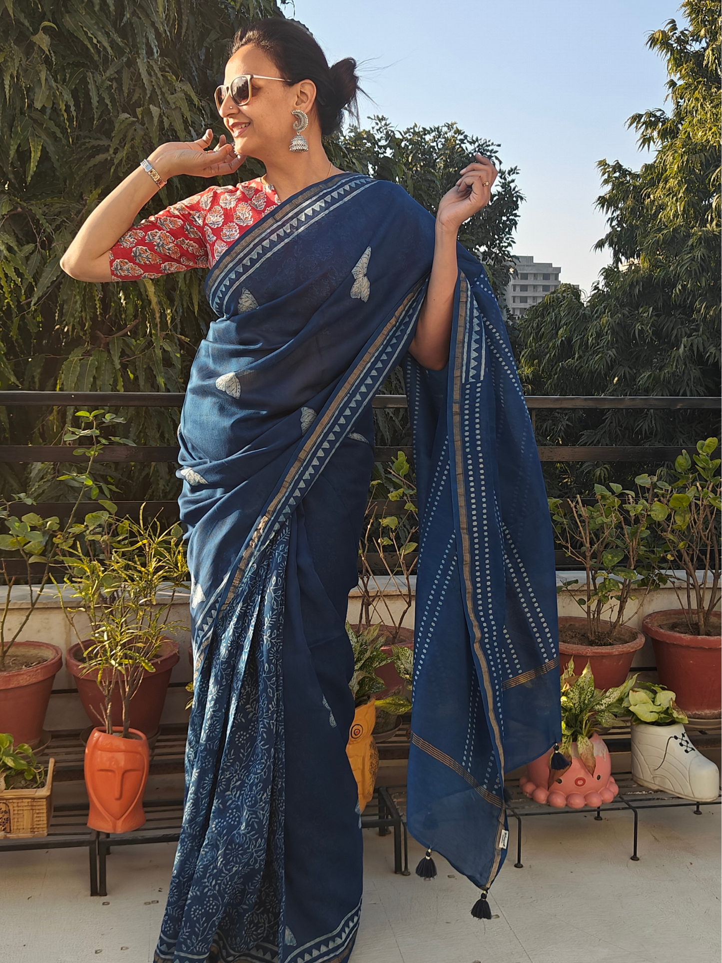 Indigo Dabu Handblock Print Chanderi Saree (Copy)