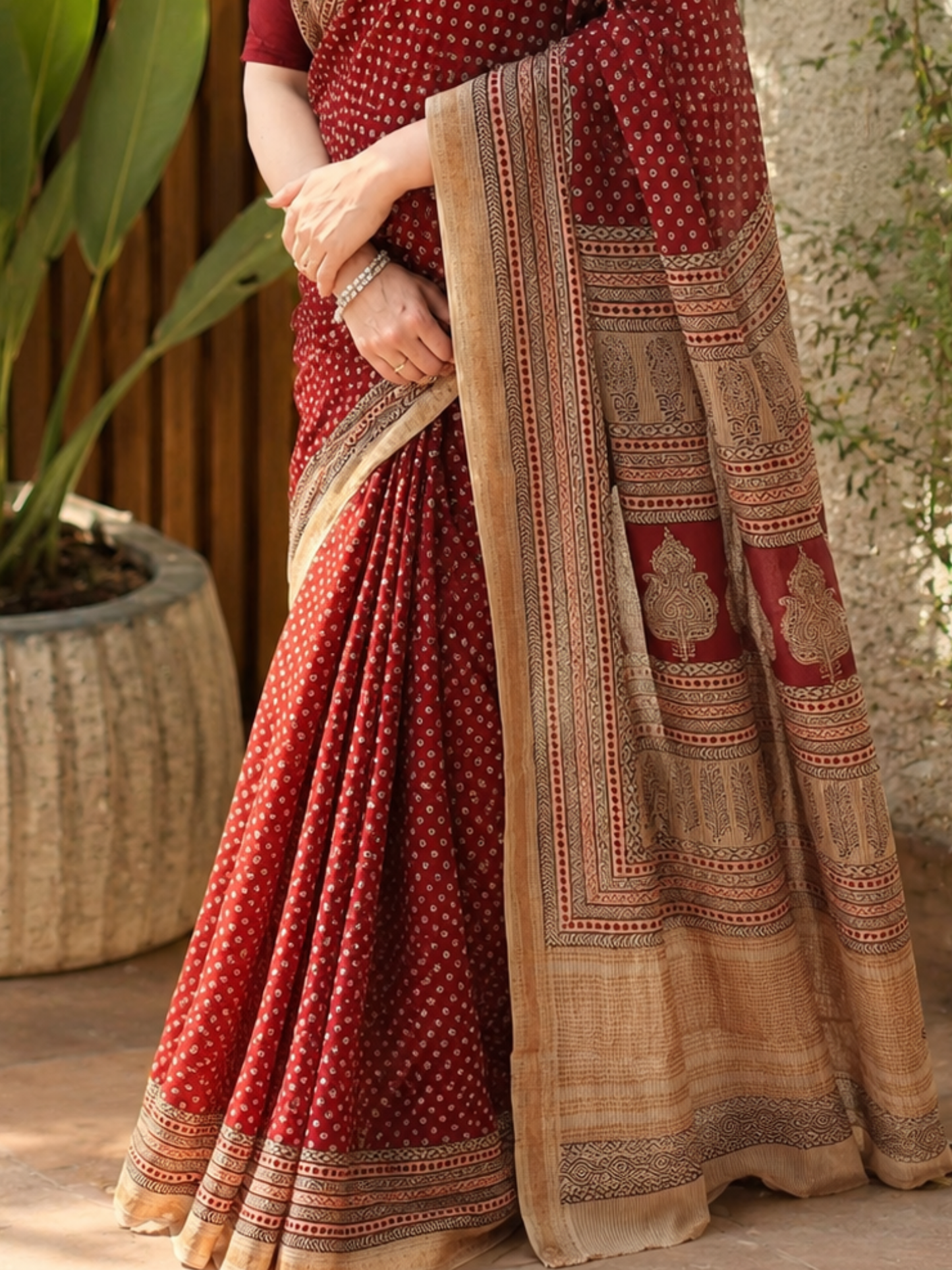Red Bagh Print Maheshwari Saree