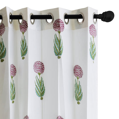 Anarkali Boota Cotton Handblock Curtain (Pair of 2 Curtains)