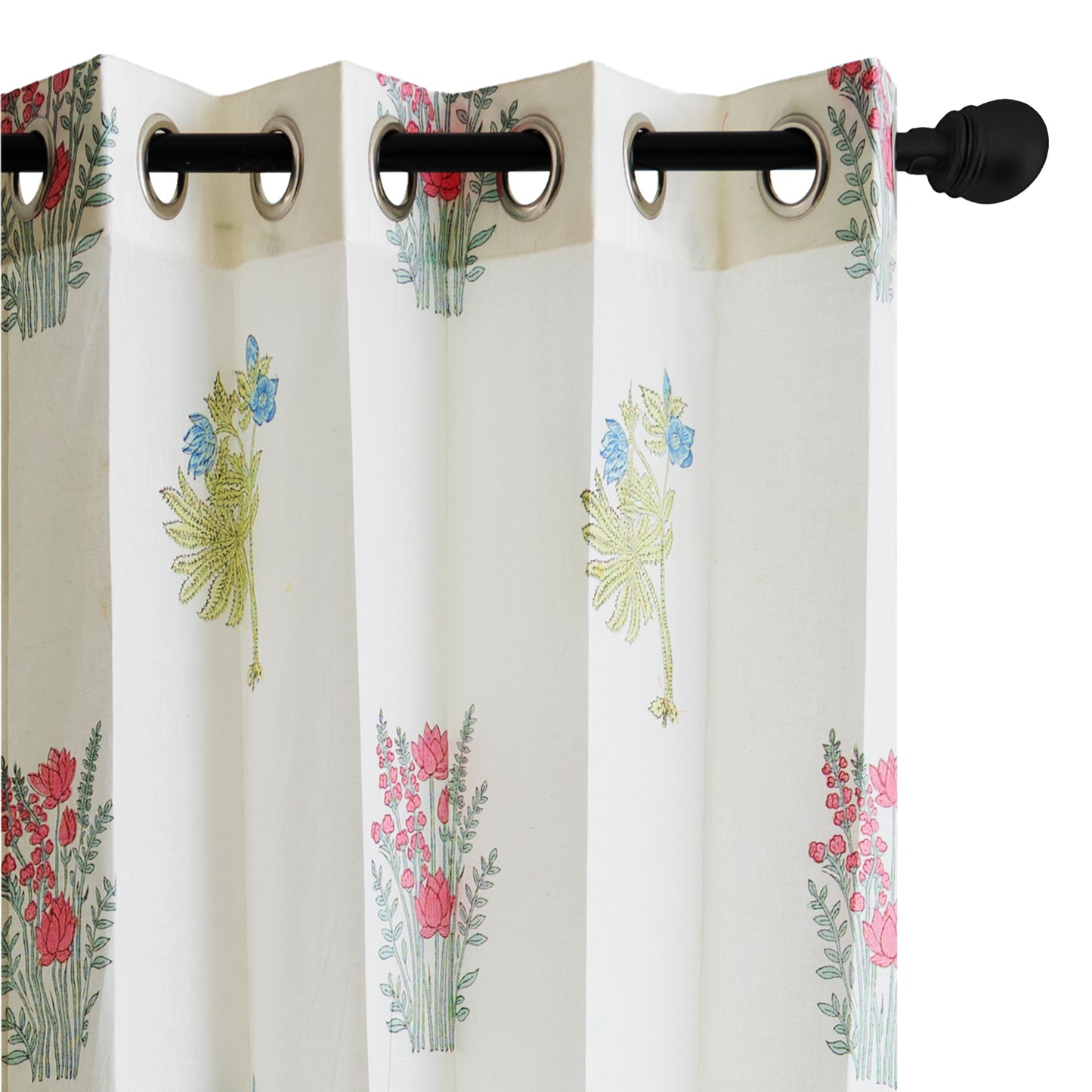 Morning Meadow Boota Cotton Handblock Curtain (Pair of 2 Curtains)