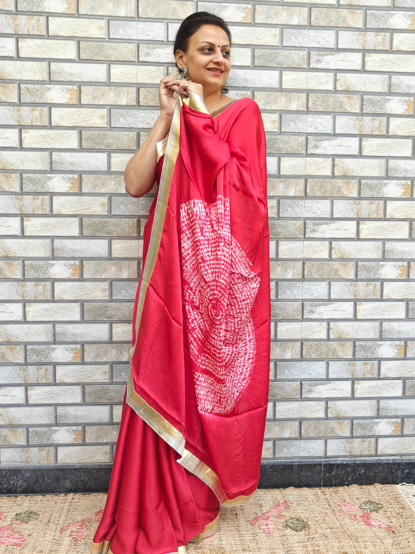 Tomato Red Shibori Pallu Modal Silk Cocktail Saree
