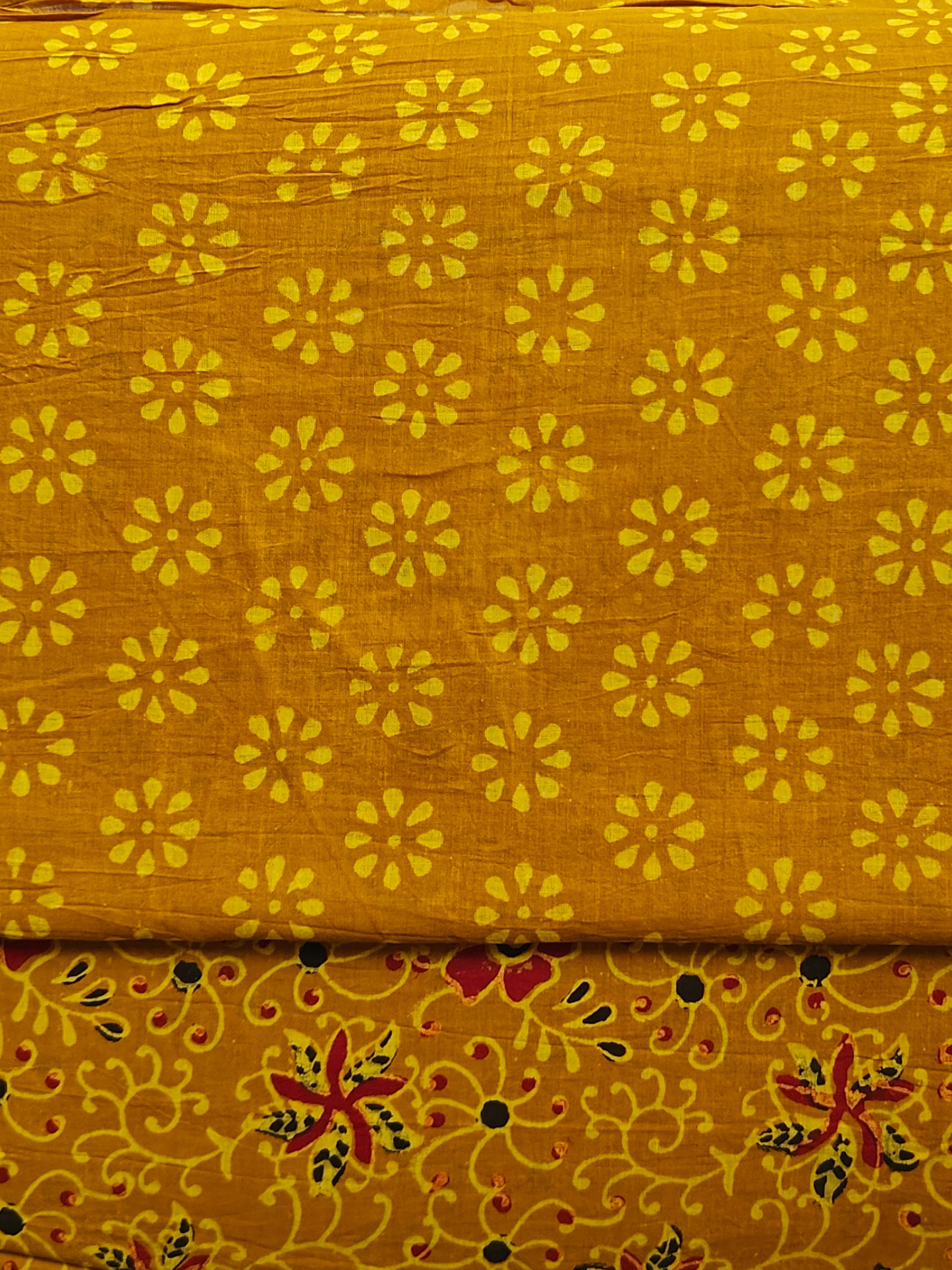 Mustard Ajrakh Handblock Printed Mull Cotton Saree