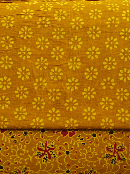 Mustard Ajrakh Handblock Printed Mull Cotton Saree
