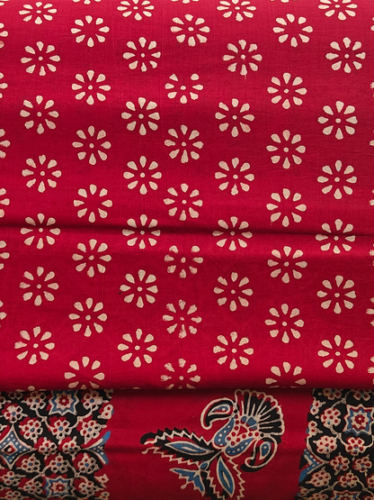 Red Ajrakh Handblock Printed Mull Cotton Saree