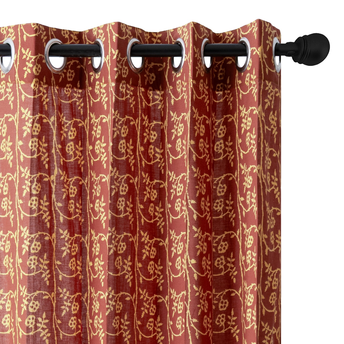 Rust and Mustard Gadh Jaal Cotton Handblock Curtain (Pair of 2 Curtains)