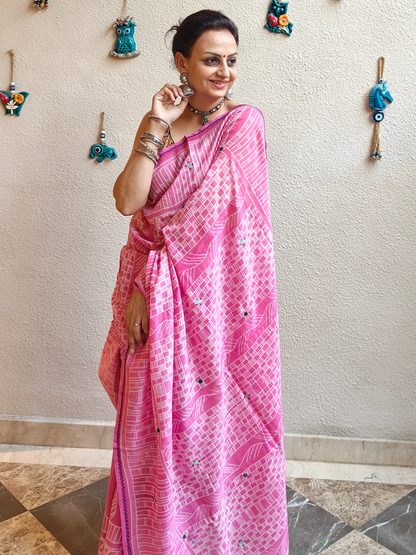Pink Shibori Handcrafted Saree