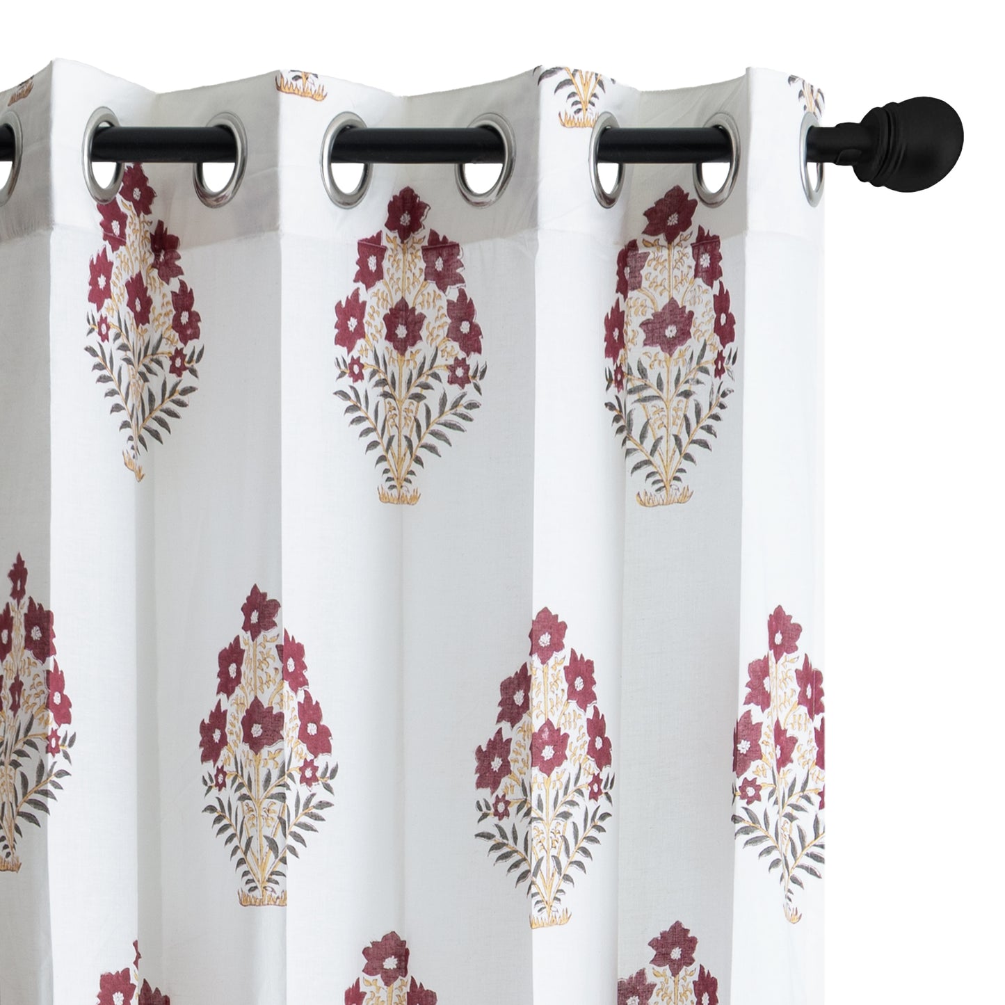 Maroon and Mustard Bajra Cotton Handblock Curtain (Pair of 2 Curtains)