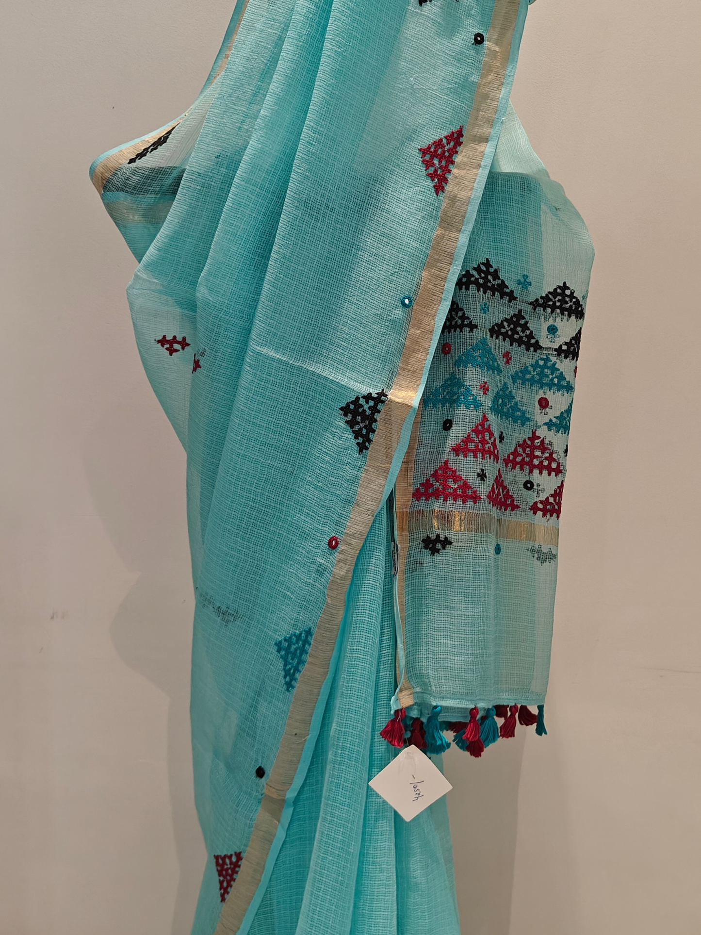 Aqua Blue Kota Hand Embroidered Saree
