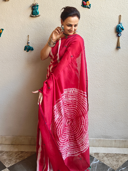 Red Shibori Handcrafted Saree