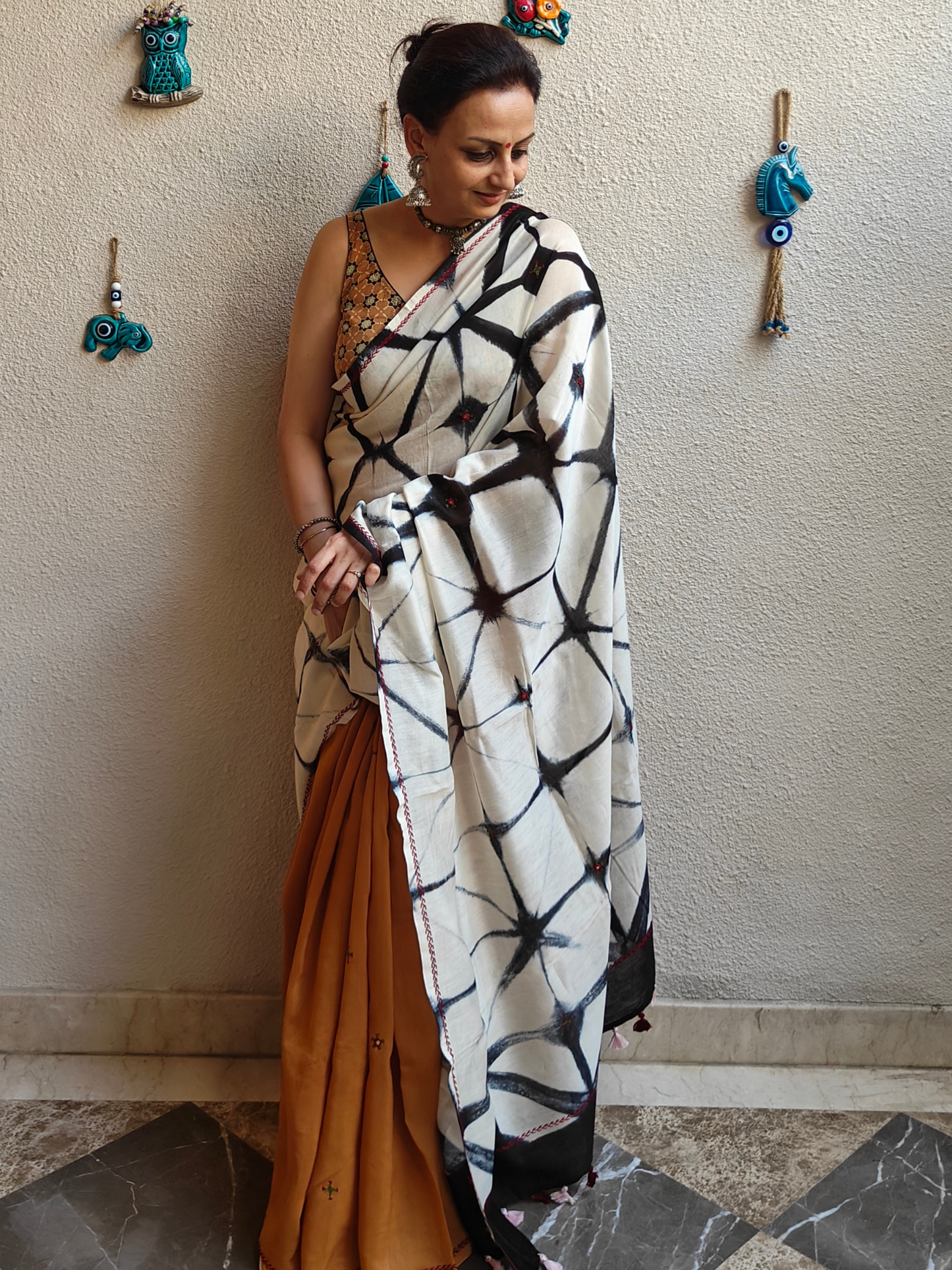 Mustard Shibori Handcrafted Saree