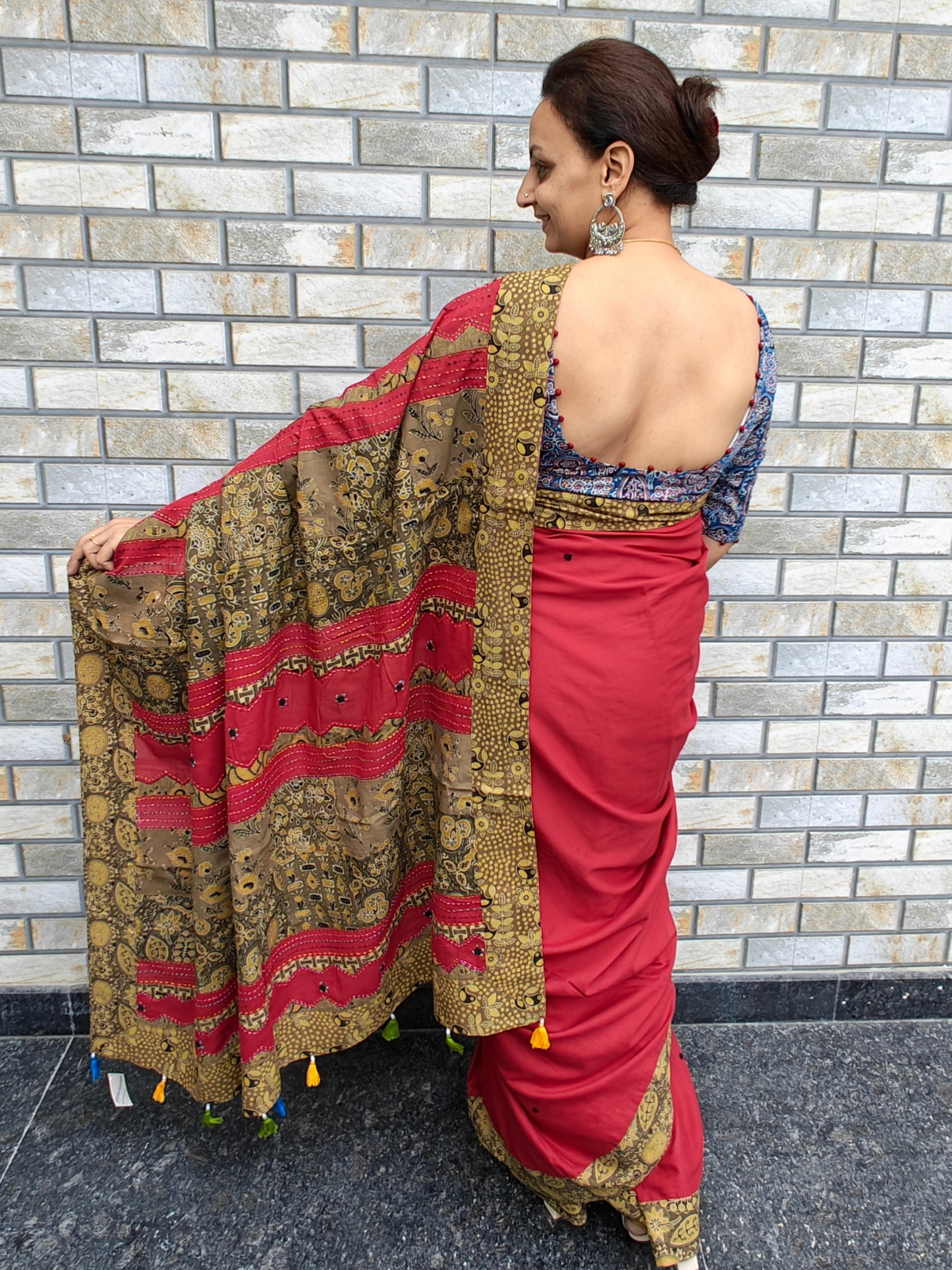 Red Ajrakh Handcrafted Saree